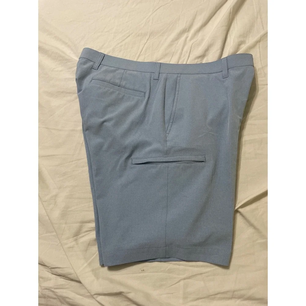 Roundtree & Yorke Shorts Men36 Blue Performance Golf Flat Front Stretch 9 Inseam